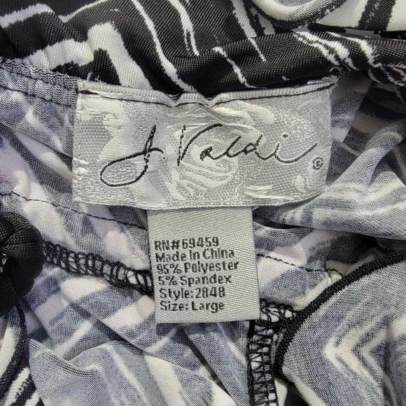 J Valdi Black White Chevron Sleeveless Maxi Dress Braided Staps Flutter Ruffle L - Picture 9 of 13